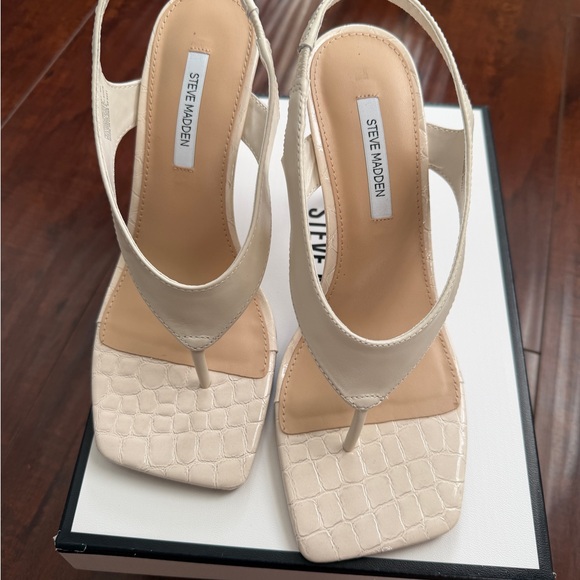 Steve Madden Improv Slingback Thong Heels bone leather ivory white nude cream - Picture 6 of 6